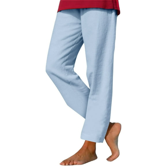 Atogsazn Womens Linen Sweatpant Casual Loose Elastic Waist Pant Drawstring Trousers Spring Fall Clothes Sky Blue M Fashion