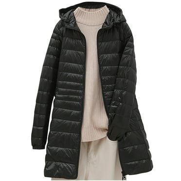 Atogsazn Womens Long Puffer Jacket Winter Warm Windproof Long Sleeve Hooded Jacket Oversized Long Coat Black XXXL on Clearance