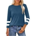 thumbnail image 1 of Atogsazn Womens Long Sleeve Shirts Color Block Casual Crewneck Tops Tshirt Basic Tee Fall Fashion Clothes Trendy Outfits 02-Blue S, 1 of 6