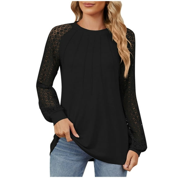 Atogsazn Womens Long Sleeve Shirts Lace Tops Business Casual Fall Fashion Outfits Clothes Blouses 2025 Black XL