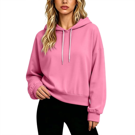 Atogsazn Womens Oversized Cropped Hoodies Casual Long Sleeve Hooded Sweatshirt Fall Winter Tops with Pocket Pink XL Fashion
