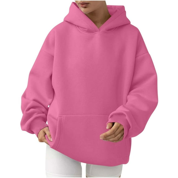 Atogsazn Womens Oversized Hoodies Casual Fleece Hooded Sweatshirts Long Sleeve Sweaters Pullover Fall Outfits Pink XL