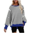 thumbnail image 1 of Atogsazn Womens Oversized Striped Sweatshirts Casual Loose Long Sleeve Lightweight Pullover Tops for Womens Fashion Fall Clothes Blue M, 1 of 5