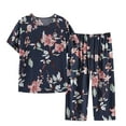 thumbnail image 1 of Atogsazn Womens Pajama Sets Floral Print Short Sleeve Top and Capri Pants Sleepwear Loungewear 2 Piece Pjs Sets Black C XXXXL, 1 of 3