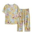 thumbnail image 1 of Atogsazn Womens Pajama Sets Soft Short Sleeve Tops and Capri Pants Loungewear Sleepwear Pajamas 2 Piece Pj Set Yellow XXL, 1 of 3