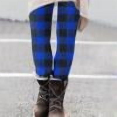 Atogsazn Womens Plaid Legging Pants Casual Slim Fit High Waisted Leggings Yoga Gym Pant Clothes Trouser Blue M Fashion