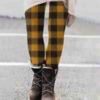 Atogsazn Womens Plaid Legging Pants Casual Slim Fit High Waisted Leggings Yoga Gym Pant Clothes Trouser Yellow M Fashion