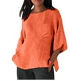 thumbnail image 1 of Atogsazn Womens Plus Size Blouses Tops Solid Color 3/4 Sleeve Round Neck Oversized Pocket Summer Top Linen Shirts for Women Orange S on Clearance, 1 of 5