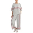 thumbnail image 1 of Atogsazn Womens Plus Size Linen Set Baggy Casual Striped 3/4 Sleeve Tops & Wide Leg Pants Outfit Lightweight Sets Red XXXL Fashion, 1 of 5