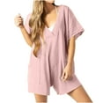 thumbnail image 1 of Atogsazn Womens Plus Size Rompers Summer V Neck Short Sleeve Oversized Short Jumpsuit Casual Beach Rompers with Pockets Pink M on Clearance, 1 of 9