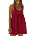 thumbnail image 1 of Atogsazn Womens Plus Size Sleeveless Round Neck Mini Dresses Casual Loose Solid Color Pleated Beach Dress Red M on Clearance, 1 of 8