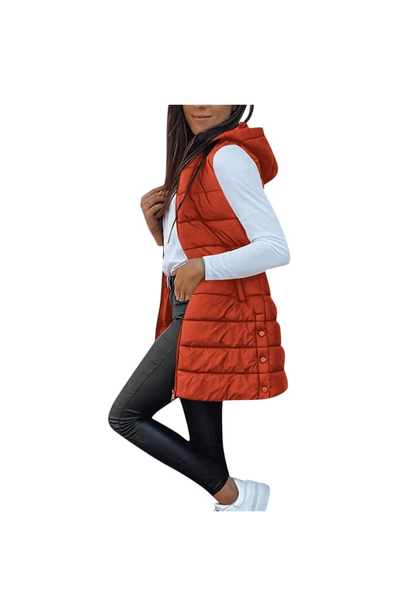 Womens Puffer Tank Tops Casual Zip Up Sleeveless Vest Hooded Jacket Thick Warm Winter Coat Tops Orange XXL Fashion