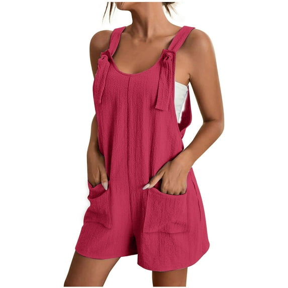 Atogsazn Womens Romper Short Overalls Casual Summer Bib Shortalls Comfortable Casual Suspender Rompers Jumpsuit with Pockets Hot Pink XXXL