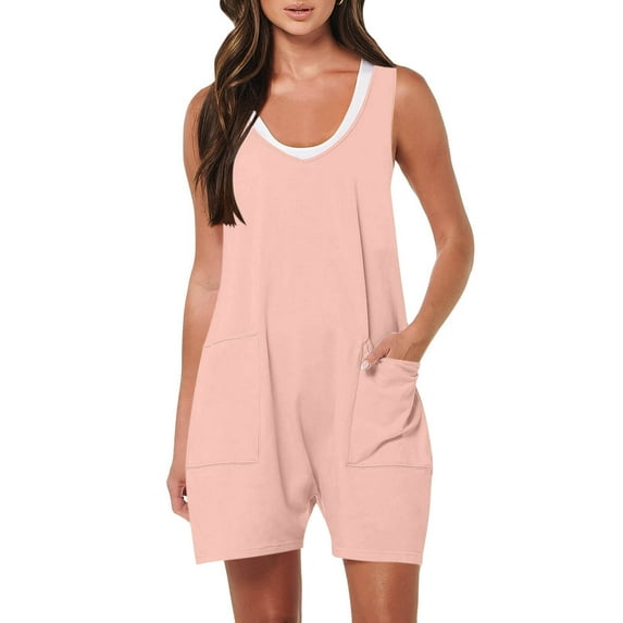 Atogsazn Womens Rompers Jumpsuits Casual Summer Outfits 2024 Shorts Overalls Rompers with Pockets Loose Comfy Fashion Clothes Pink S on Clearance