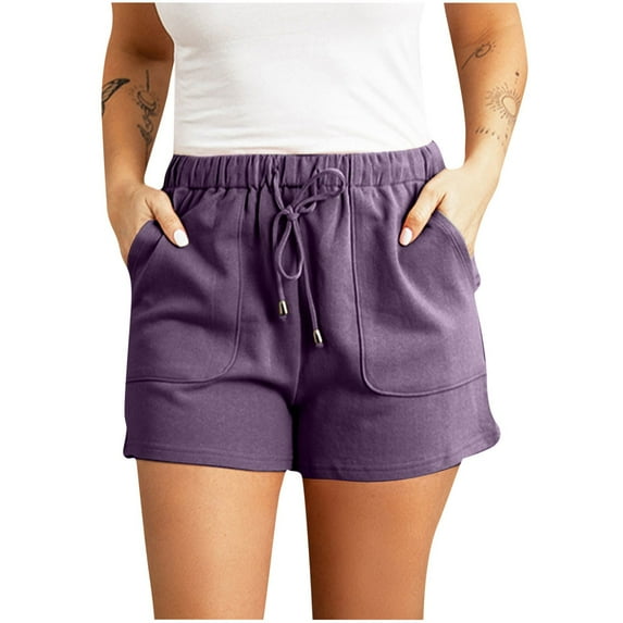 Atogsazn Womens Running Shorts Casual Elastic Waist Athletic Shorts Drawstring Gym Yoga Pants with Pockets Purple L