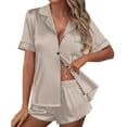 thumbnail image 1 of Atogsazn Womens Satin Silk Pajama Sets Short Sleeve Shirt Shorts Outfit Soft PJ Loungewear Sleepwear 01-Beige XL on Clearance, 1 of 8