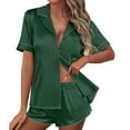 thumbnail image 1 of Atogsazn Womens Satin Silk Pajama Sets Short Sleeve Shirt Shorts Outfit Soft PJ Loungewear Sleepwear 01-Green M on Clearance, 1 of 8