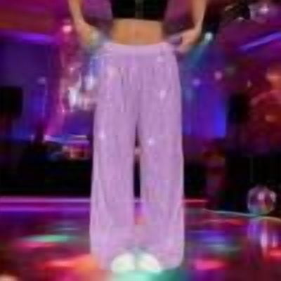 Atogsazn Womens Sequin Wide Leg Pant Casual Loose Fit Lightweight Work Dancing Pants Spring Trousers Clothes 01-Purple XXL Fashion