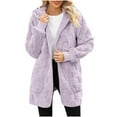 thumbnail image 1 of Atogsazn Womens Sherpa Jacket Fuzzy Loose Fit Thick Warm Cardigan Hooded Coat Fleece Winter Outerwear Clothes Purple M Fashion, 1 of 5