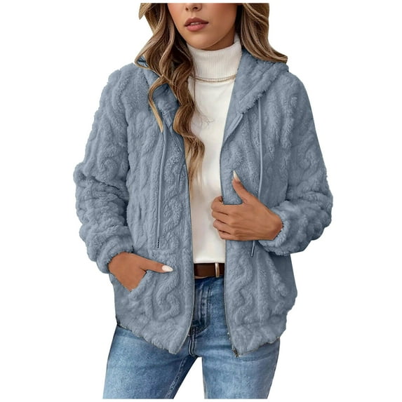 Atogsazn Womens Sherpa Jacket Zip Up Fuzzy Long Sleeve Hooded Coat Fleece Winter Warm Hoodie with Pocket Clothing 02-Navy XXL Fashion