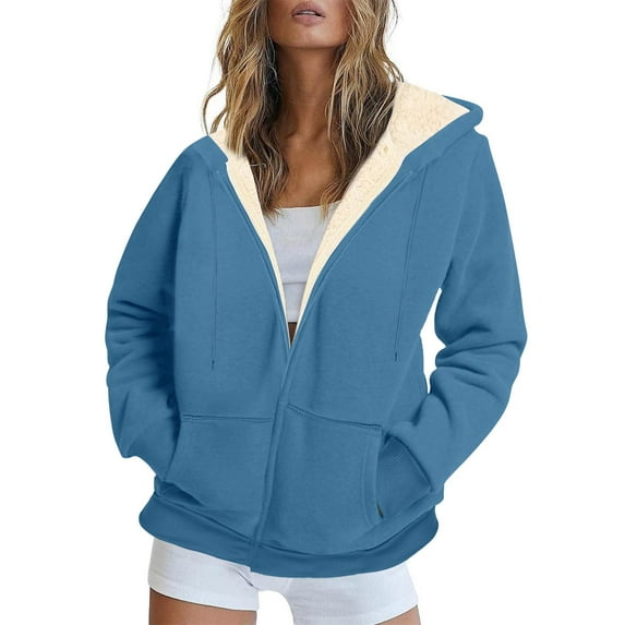 Atogsazn Womens Sherpa Lined Hoodies Fleece Zip Up Long Sleeve Jacket Winter Warm Fuzzy Outerwear Coat Clothing 02-Blue M Fashion