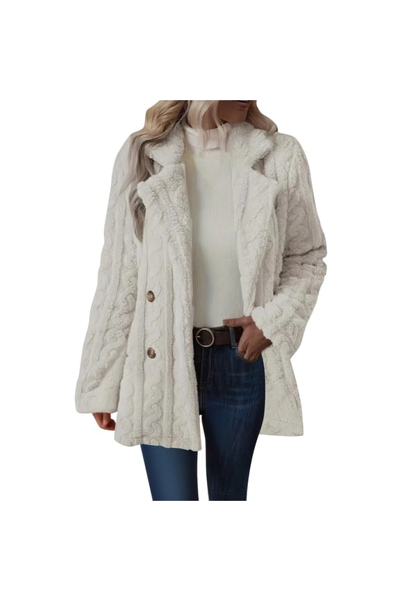 Womens Sherpa Winter Coat Casual Fleece Thick Warm Jacket Button Down Fuzzy Clothing Tops Outerwear White XL Fashion