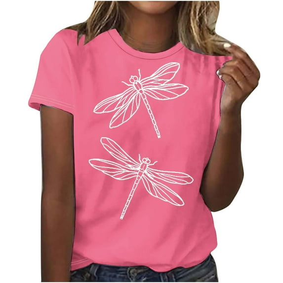 Atogsazn Womens Short Sleeve Blouses and Tops Printed T-Shirt Round Neck Tshirts Summer Shirts for Women Pink M on Clearance