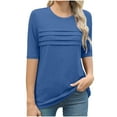 thumbnail image 1 of Atogsazn Womens Short Sleeve Tops Boho Shirts Pleated Crewneck Summer Outfit Puff Sleeve Blouses Casual Tunic 01-Blue M, 1 of 5