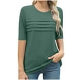 thumbnail image 1 of Atogsazn Womens Short Sleeve Tops Boho Shirts Pleated Crewneck Summer Outfit Puff Sleeve Blouses Casual Tunic 01-Green M, 1 of 5