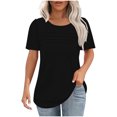 thumbnail image 1 of Atogsazn Womens Short Sleeve Tops Boho Shirts Pleated Crewneck Summer Outfit Puff Sleeve Blouses Casual Tunic 02-Black S, 1 of 5