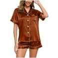 thumbnail image 1 of Atogsazn Womens Silk Satin Pajamas Sets Short Sleeve Button Turndown Collar Pj Set Two-Piece Sleepwear Loungewear Brown XL, 1 of 6