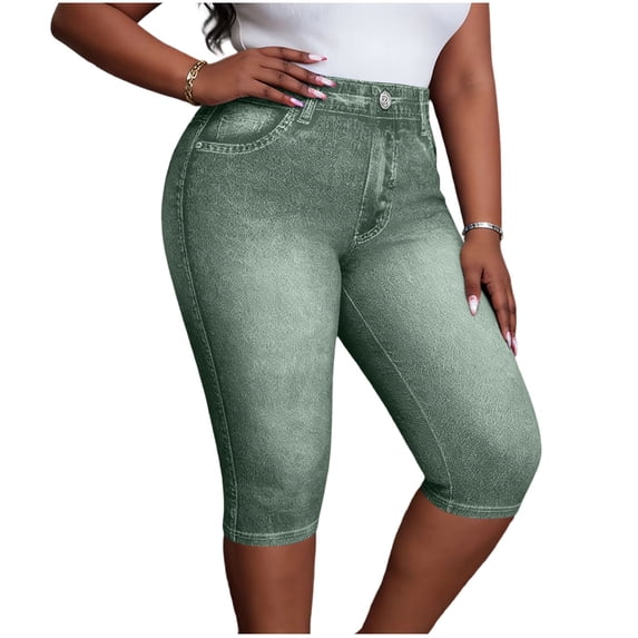Atogsazn Womens Slim Leg Jeans Capris Lightweight Knee Length Stretchy Denim Shorts Summer Casual Pants 01-Green L Fashion