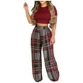 thumbnail image 1 of Atogsazn Womens Summer 2 Piece Outfits Boho Froral Print Short SLeeve Crop Tops+ Wide-Leg Pants Loose Loungewear Set Wine XL on Clearance, 1 of 6