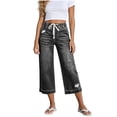 thumbnail image 1 of Atogsazn Womens Summer Denim Capris Casual Elastic Waisted Cropped Jeans Loose Fit Trouser Drawstring with Pocket Gray XXL Fashion, 1 of 6