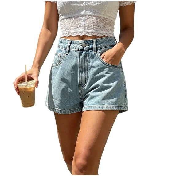 Atogsazn Womens Summer Denim Shorts Casual Button High Waist Wide Leg Short Jeans with Pocket Sky Blue M Fashion