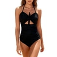 thumbnail image 1 of Atogsazn Womens Summer One-Piece Swimsuit Tie Front Tummy Control Bathing Suit Beach Swimwear Outfit Black L Fashion, 1 of 5