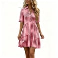 thumbnail image 1 of Atogsazn Womens Summer Striped Mini Dress Casual V Neck Button Short Sleeve Flowy Dresses A-Line Sundress Red XXL Fashion, 1 of 7