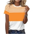thumbnail image 1 of Atogsazn Womens Summer Striped T-shirt Dressy Casual Short Sleeve Tshirt Loose Fit Crew Neck Tops Outfit 02-Orange XL Fashion, 1 of 6