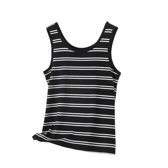 Atogsazn Womens Summer Striped Tank Tops Athletic Sleeveless Camisole Vest Crew Neck Classic Basic Tunic Tops 02-Gray XXXL Fashion
