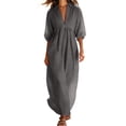thumbnail image 1 of Atogsazn Womens Summer V Neck Linen Maxi Dress Casual Puff Short Sleeve Dresses Loose Fit Flowy Sundress Gray XXL Fashion, 1 of 7