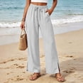 thumbnail image 1 of Atogsazn Womens Summer Wide Leg Striped Pants Casual Loose Split Hem Drawstring Pant with Pocket Trouser Gray XL Fashion, 1 of 7