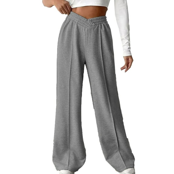 Atogsazn Womens Sweatpants Wide Leg Elastic Waisted Long Pants Casual Baggy Flare Sweats Fashion Clothes Dark Gray M