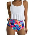 thumbnail image 1 of Atogsazn Womens Tankini Swimsuits Ruffled Tank Top Tummy Control Floral Modest Swimwear High Waisted Bikini 02-White L, 1 of 3
