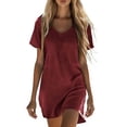thumbnail image 1 of Atogsazn Womens V Neck Linen T Shirt Dress Casual Baggy Loose Fit Dresses Flowy Summer Midi Dress Trendy Red XXXXL Fashion, 1 of 6