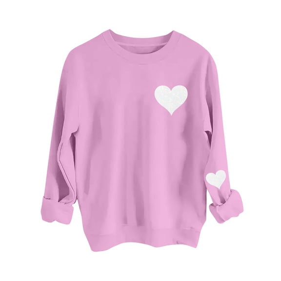 Atogsazn Womens Valentine's Day Sweatshirt Casual Fleece Long Sleeve Pullover Sweatshirts Spring Fall Tops Clothing 02-Pink XS Fashion