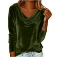 thumbnail image 1 of Atogsazn Womens Velvet Blouse Casual V Neck Long Sleeve Shirt Bussiness Workout Tunic Tops Loose Fit Clothing Army Green L Fashion, 1 of 9