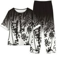 thumbnail image 1 of Atogsazn Womens Vintage Floral Print Short Sleeve Outfits Plus Size Cotton Linen 2 Piece Sets with Capris Pant Casual Tops Outfit Set Dark Gray XXL, 1 of 6