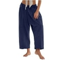 thumbnail image 1 of Atogsazn Womens Wide Leg Cargo Pants Casual Loose Drawstring Flowy Summer Beach Pants with Pockets Navy L, 1 of 8