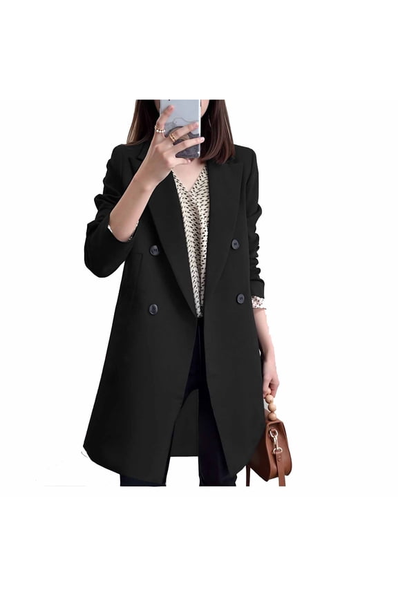 Womens Wool Trench Coat Casual Fleece Long Sleeve Jacket Thick Warm Winter Coat Tops Outerwear Clothing 02-Black M Fashion