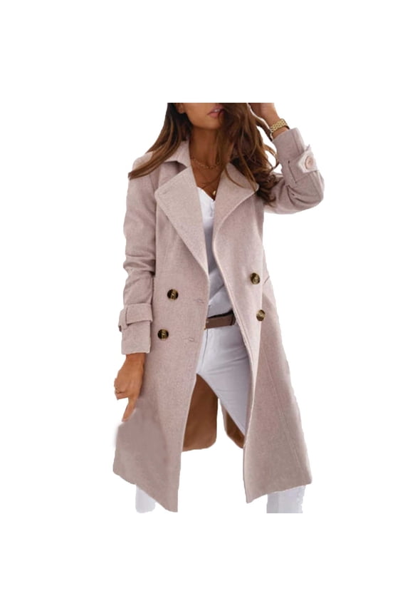 Womens Wool Trench Coat Casual Fleece Long Sleeve Jacket Thick Warm Winter Coat Tops Outerwear Clothing 03-Beige M Fashion